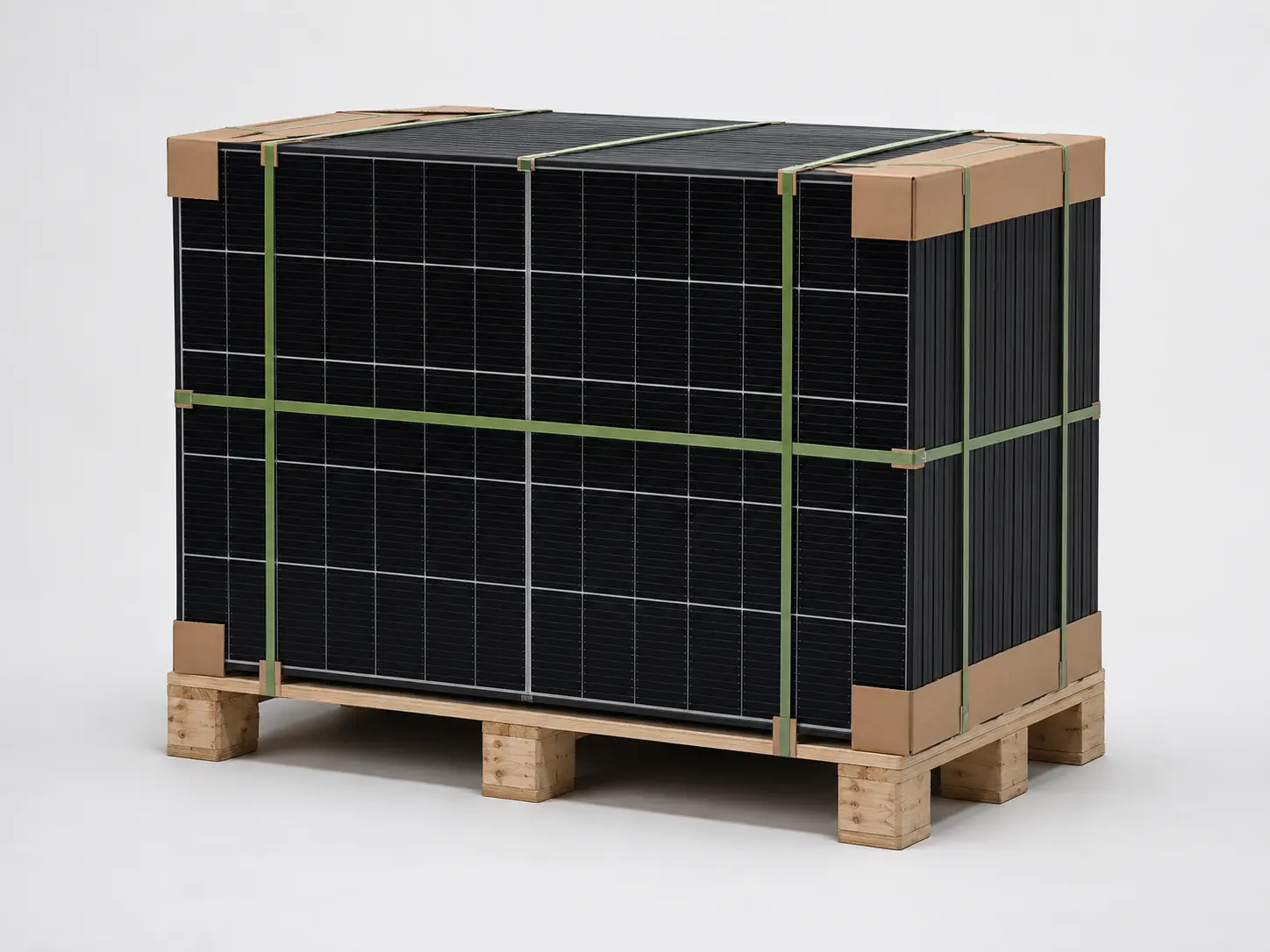 Export pallet of 36 TW Solar TWMND-72HD575 solar modules, strapped and corner-protected